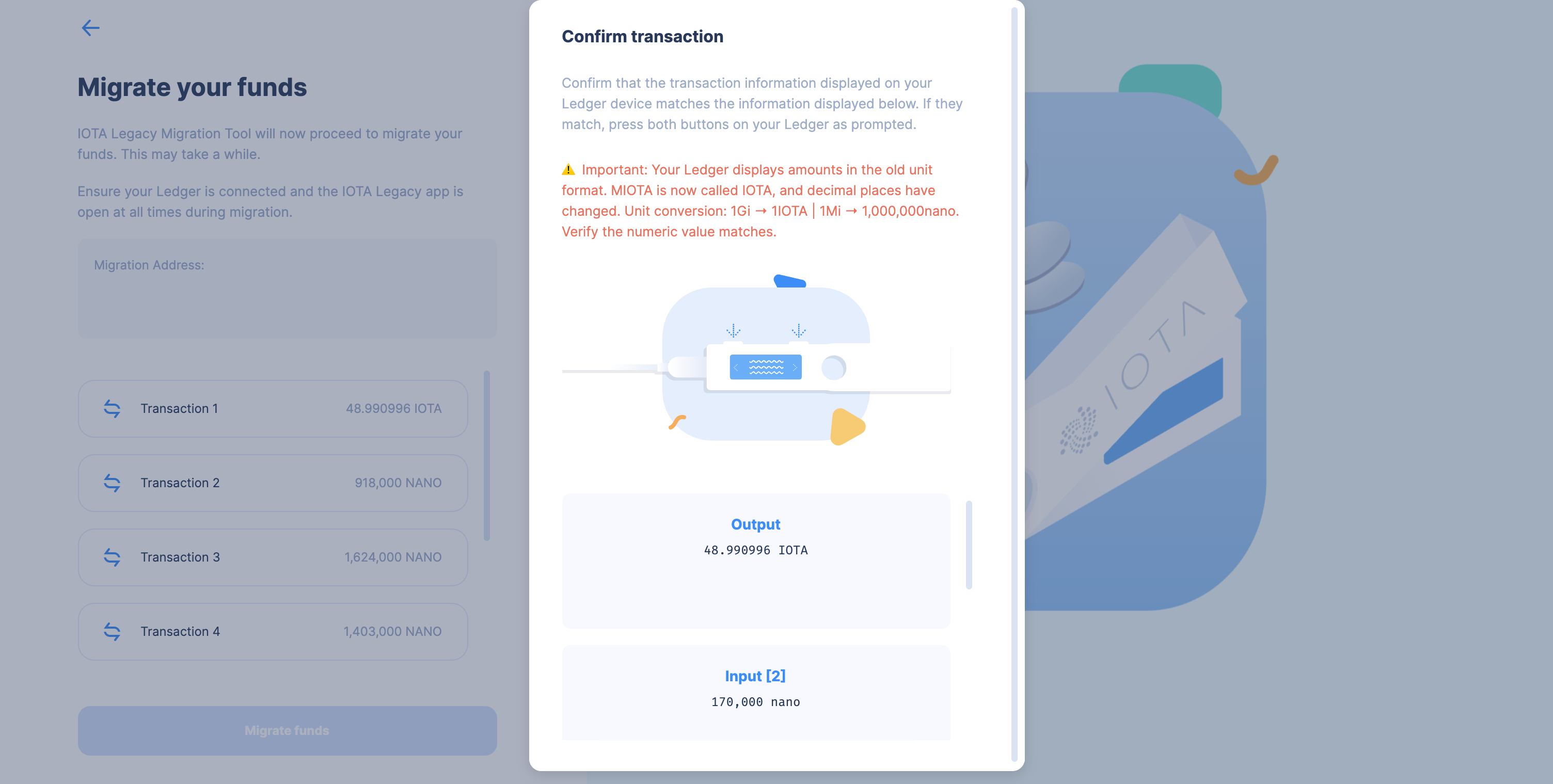 Legacy Migration Tool Ledger Confirm